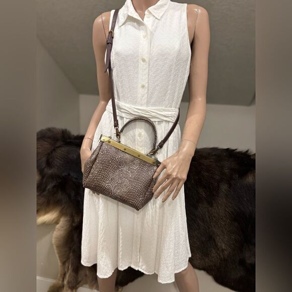 Unique, One of Kind! Handmade Embossed Cowhide Double Sides Push Lock Handbag - Picture 12 of 16